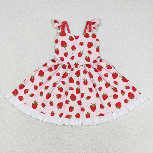 GSD1273 Flutter sleeves strawberry kids girls dresses