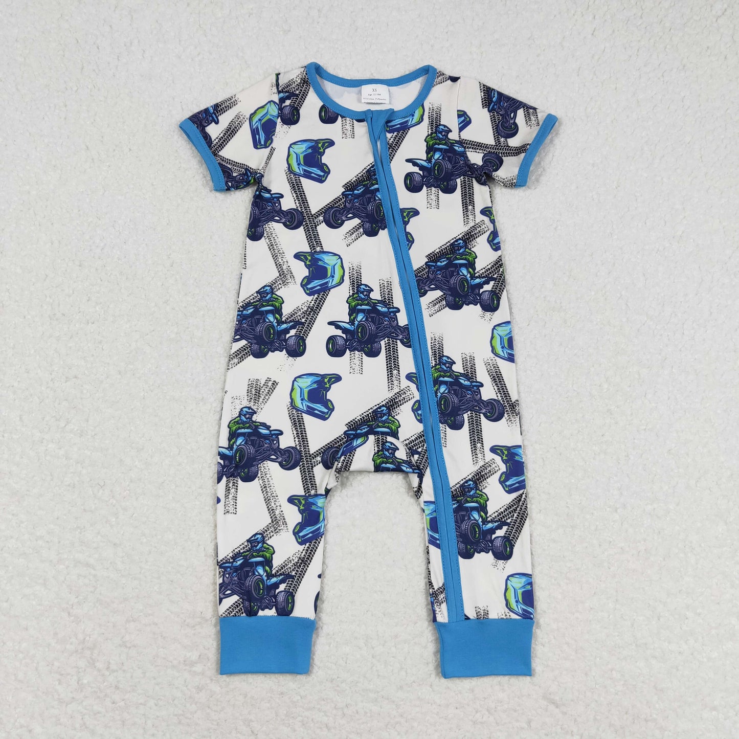 SR1379 Baby Boys Motorbike Zipper Rompers