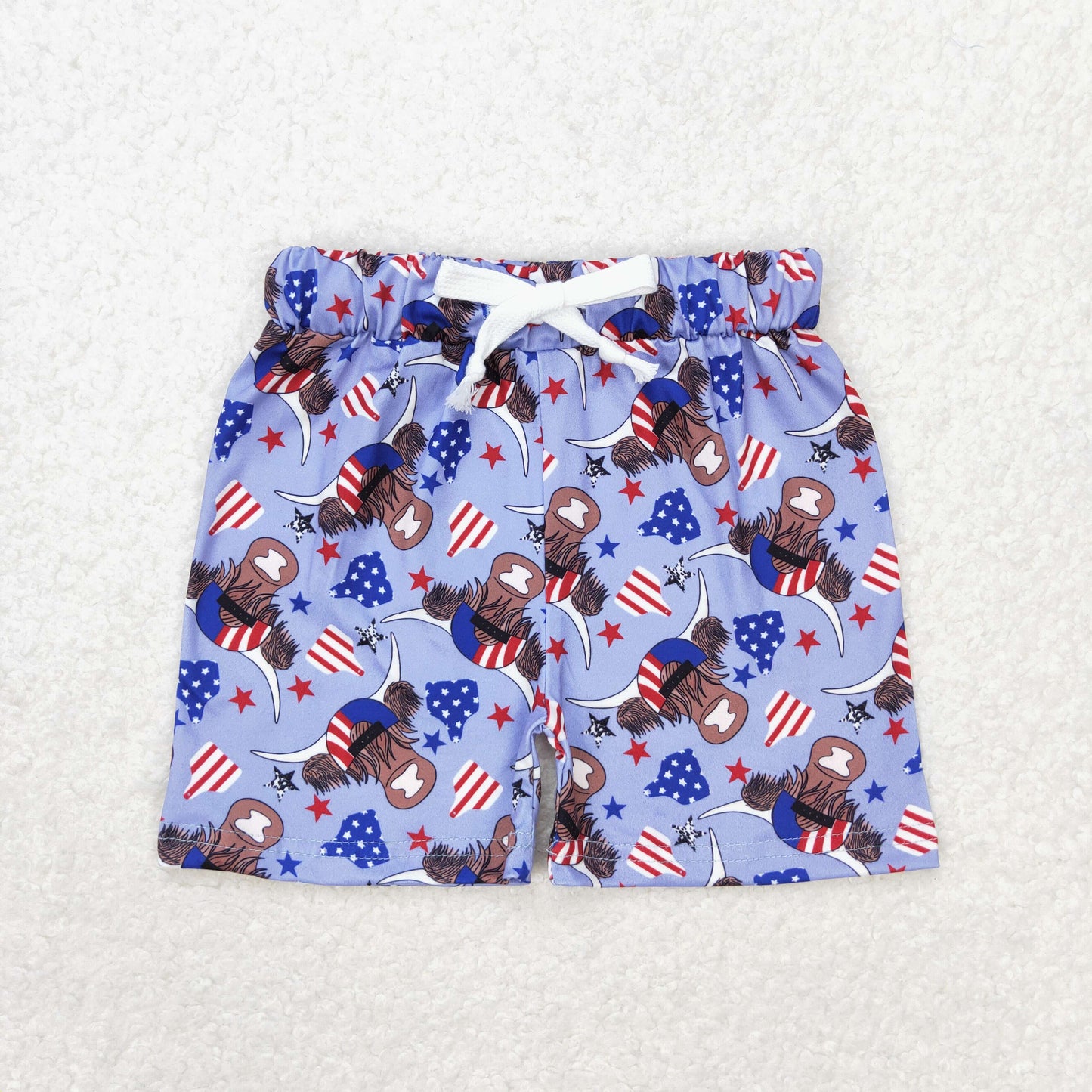 SS0204 Boys July 4th cow Summer Shorts