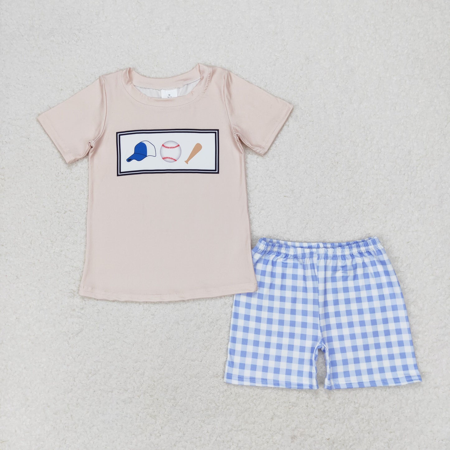 BSSO0919 Baseball top plaid shorts boys summer clothes