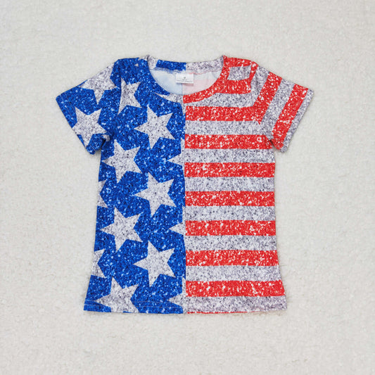 GT0584 Short sleeves stars stripe kids girls 4th of july shirt