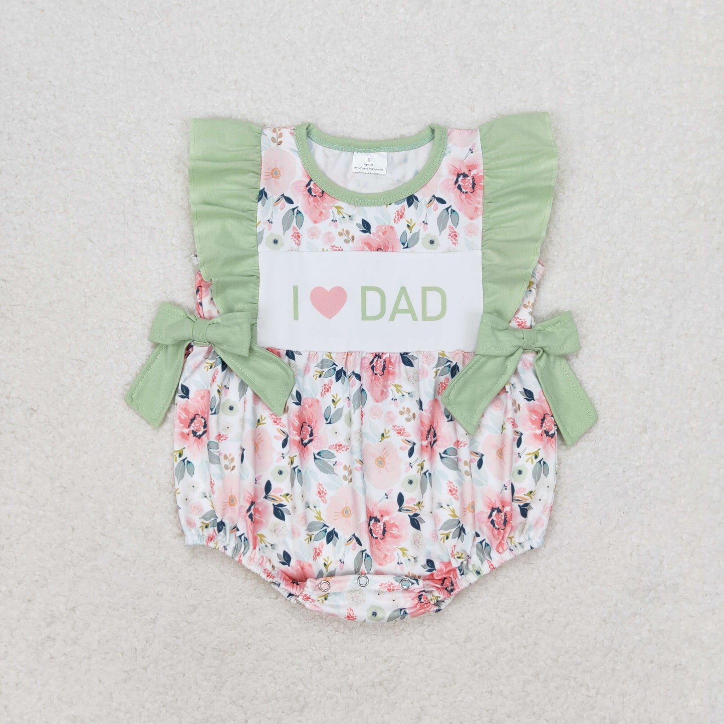 SR1569 I love DAD mint floral baby girls father's day romper