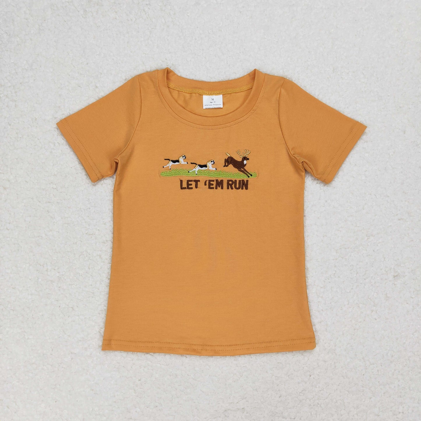 BT0674 Short sleeves let 'em run deer baby boys shirt Embroidery