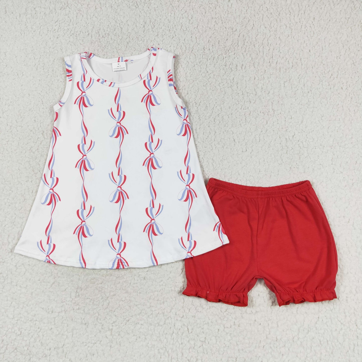 GSSO1199 Red blue bow tunic red shorts girls 4th of july clothes