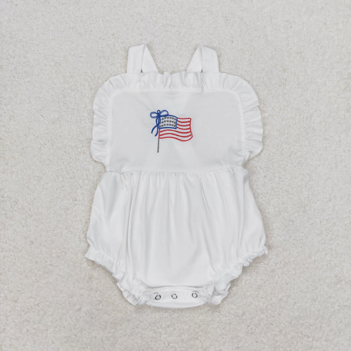 SR1548 White strap flag baby girls 4th of july romper Embroidery