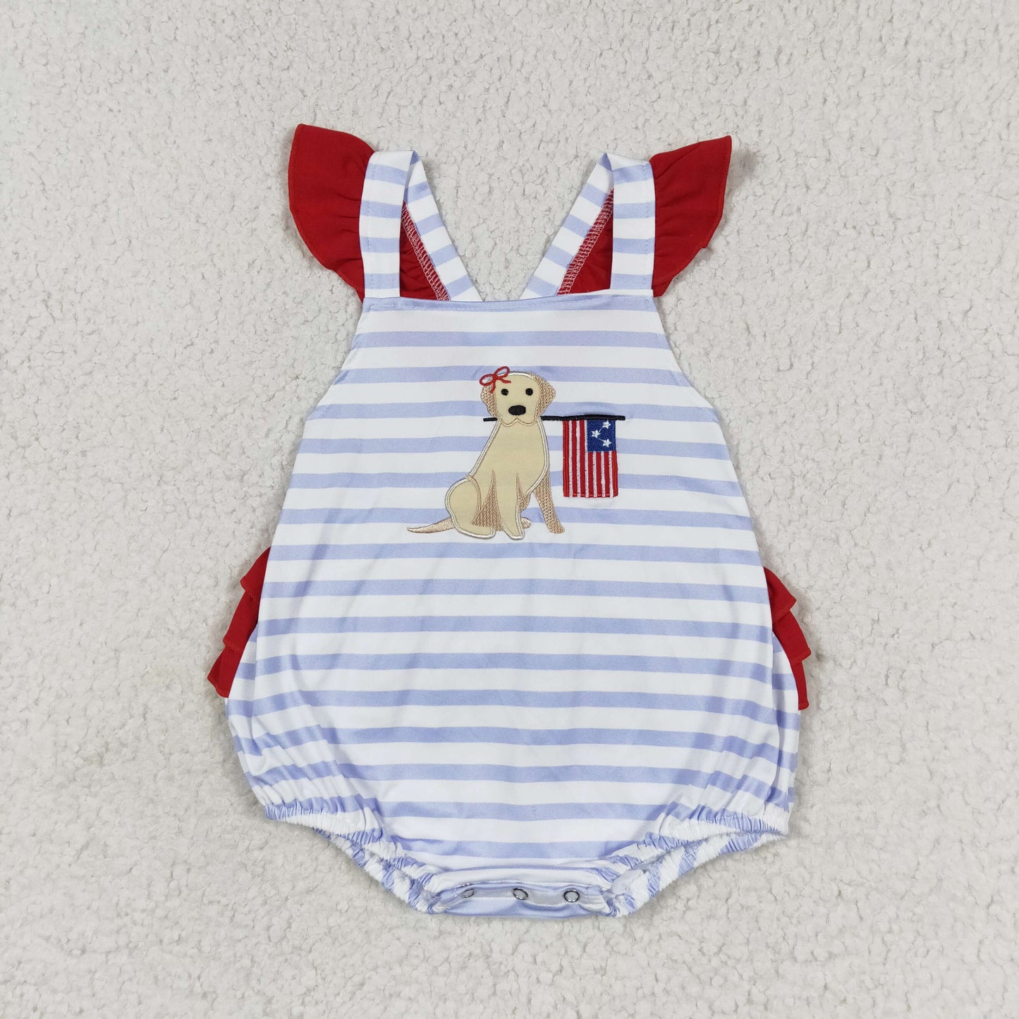 SR1081 Baby Girls Dog Flag Rompers Embroidery