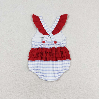 SR1081 Baby Girls Dog Flag Rompers Embroidery