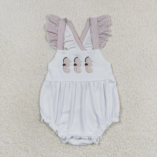 SR1502 Flutter sleeves seahorse baby girls summer romper Embroidery