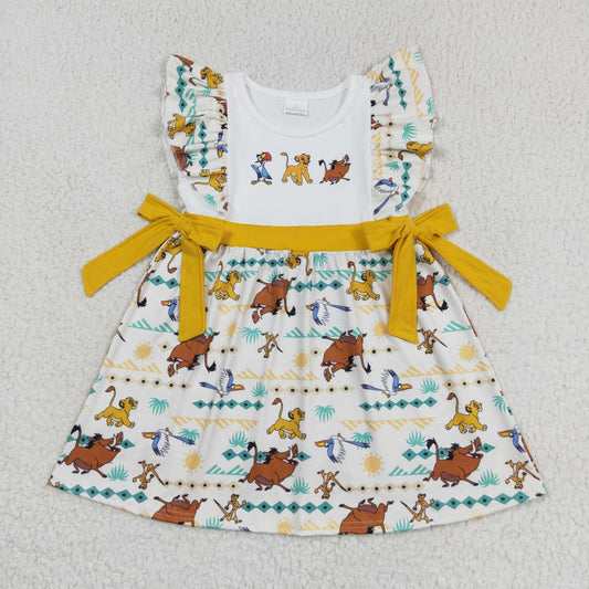 GSD1270 Flutter sleeves lion bow kids girls dresses