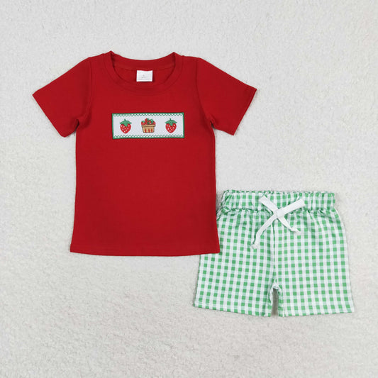 BSSO0810 Boys Strawberry Outfits embroidery