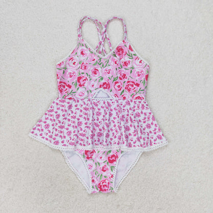 S0247 Girls Floral Bathing Suit 1pcs