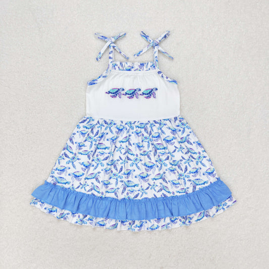 GSD1233 Straps turtle ruffle baby girls summer dresses embroidery