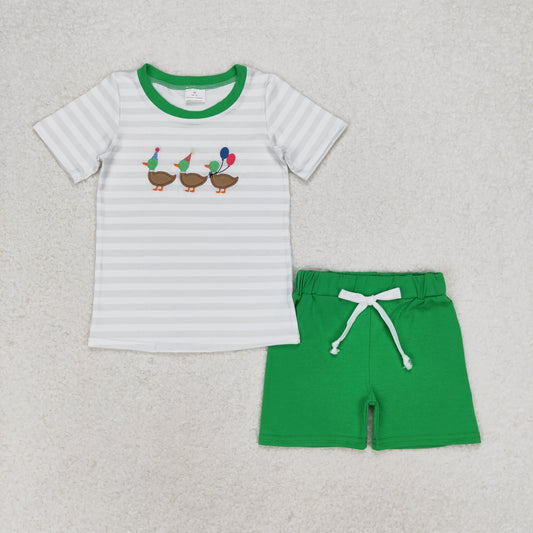 BSSO0926 Stripe duck balloon top shorts birthday boys clothes embroidery