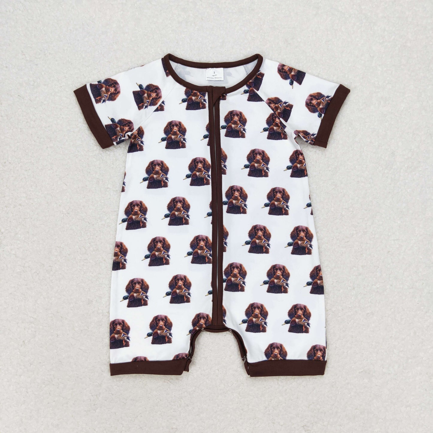 SR1687 Short sleeves duck dog zipper baby boy romper