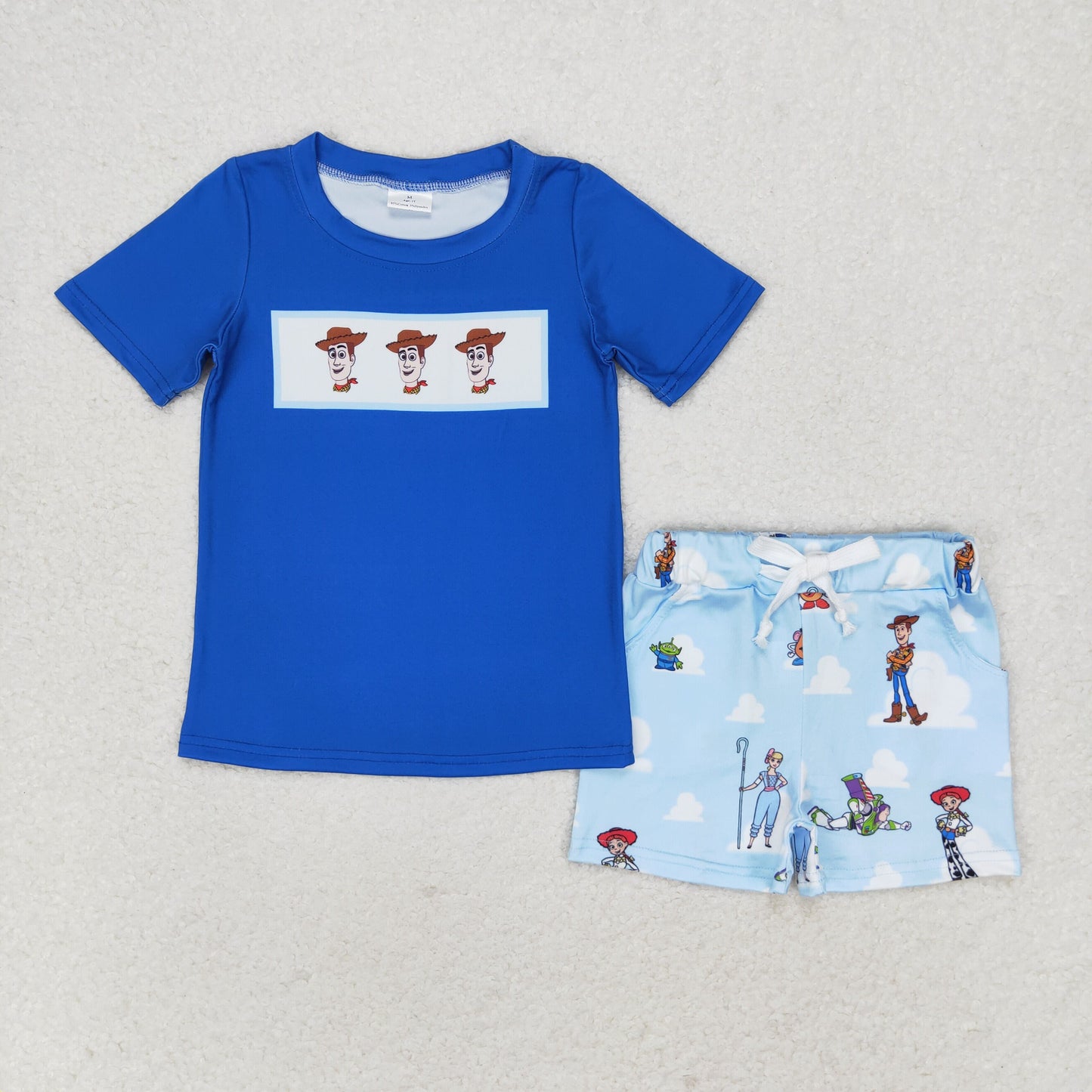 BSSO0892 Short sleeves blue top pocket toy shorts boys clothing