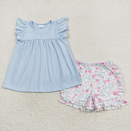 GSSO1056 Girls Blue Floral Outfits