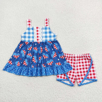 GSSO1294 Star stripe heart tunic shorts girls 4th of july outfits