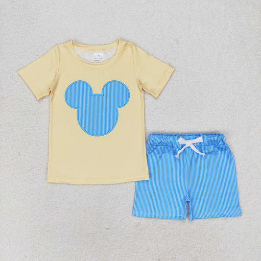 BSSO0875 Yellow mouse top stripe shorts boys summer outfits