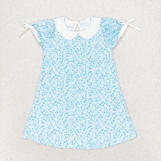 GSD1132 Short sleeves blue floral baby girls spring summer dress