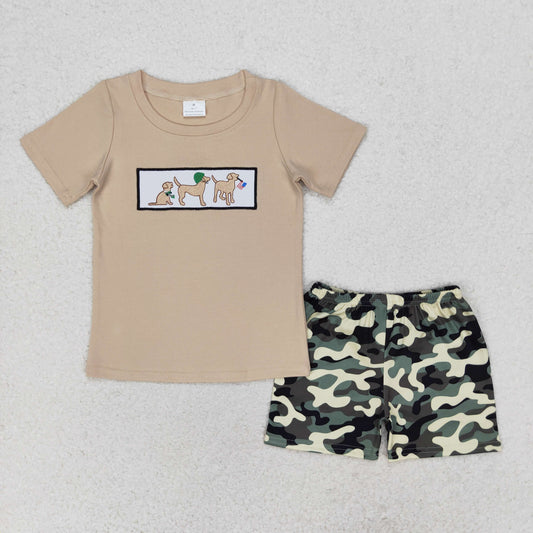 BSSO0720 Boys Dog Camo Outfits Embroidery