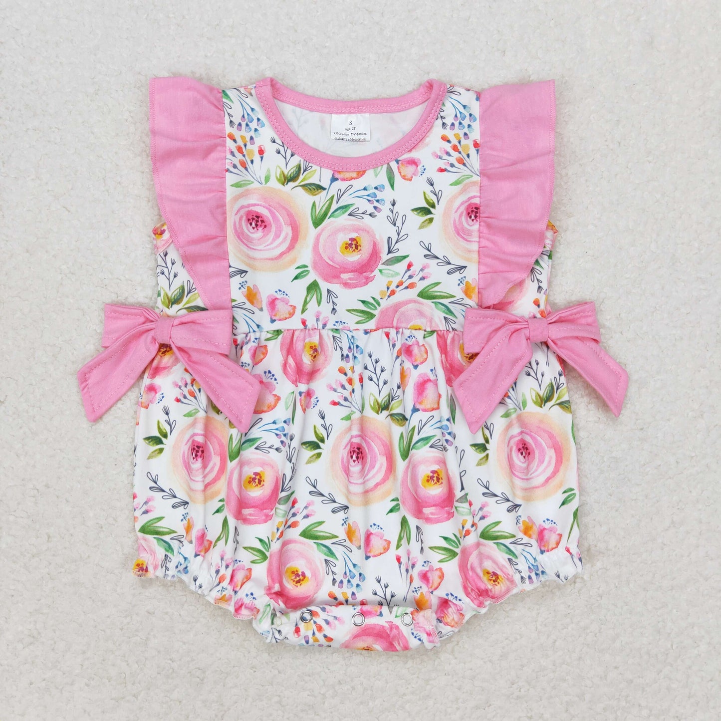 SR1420 Baby Girls Pink Floral Bubble