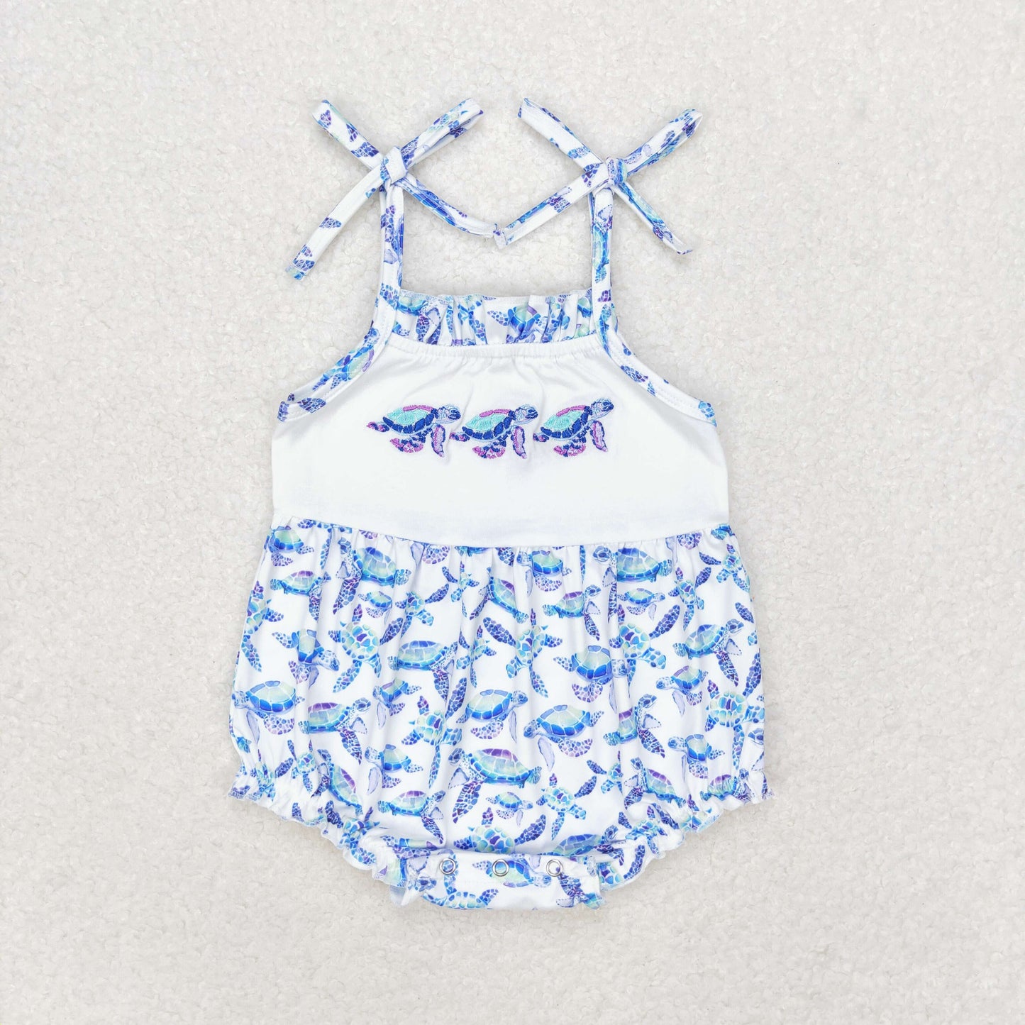 SR1650 Straps turtle baby girls summer romper embroidery