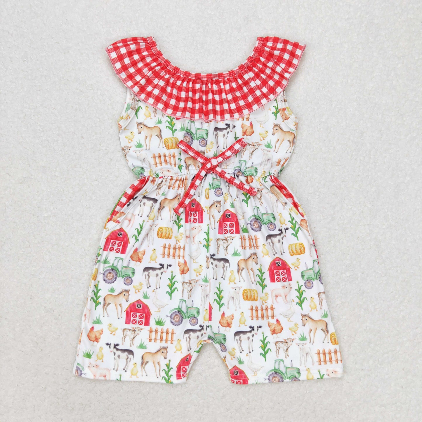 SR1301 Baby Girls red farm Jumpsuit