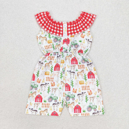 SR1301 Baby Girls red farm Jumpsuit