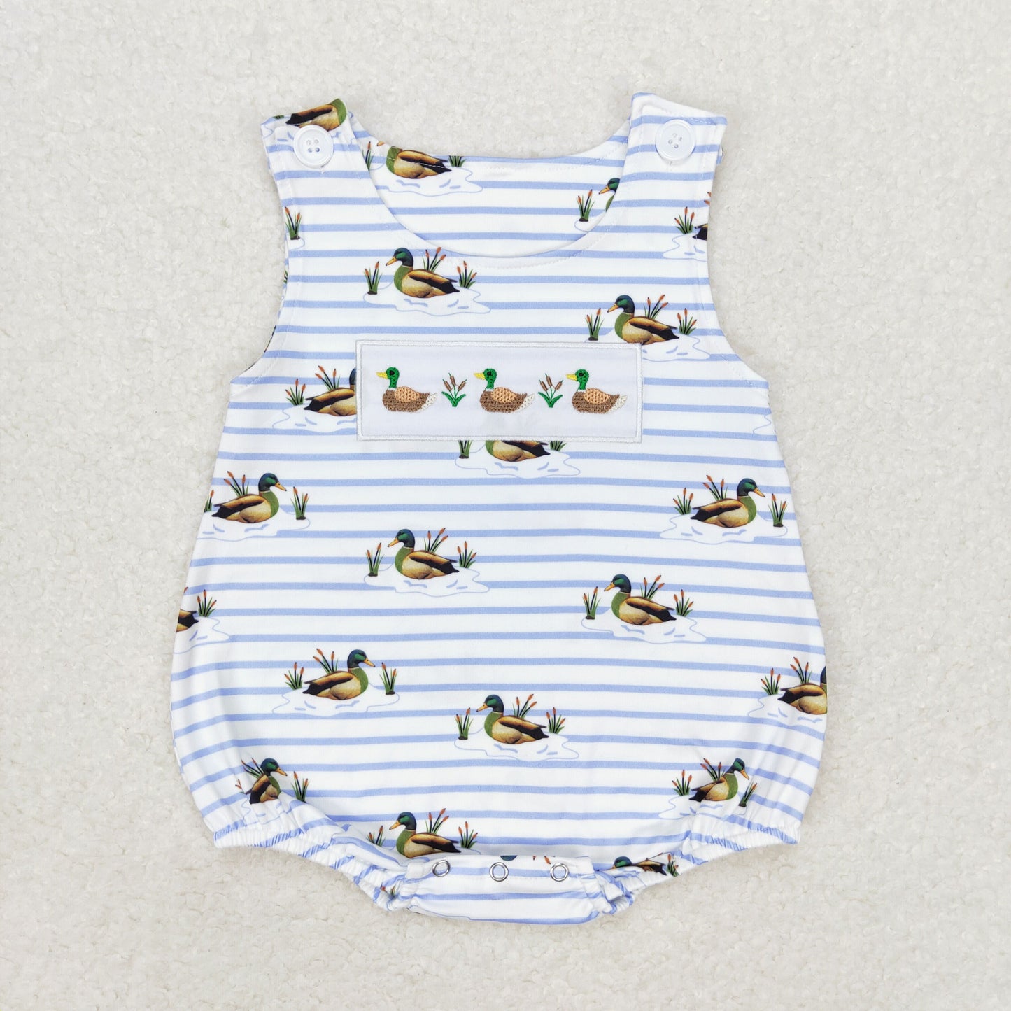 SR1583 Sleeveless stripe duck baby boy summer romper embroidery