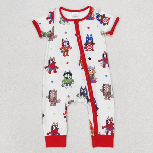 SR1792 baby boys cartoon zipper romper