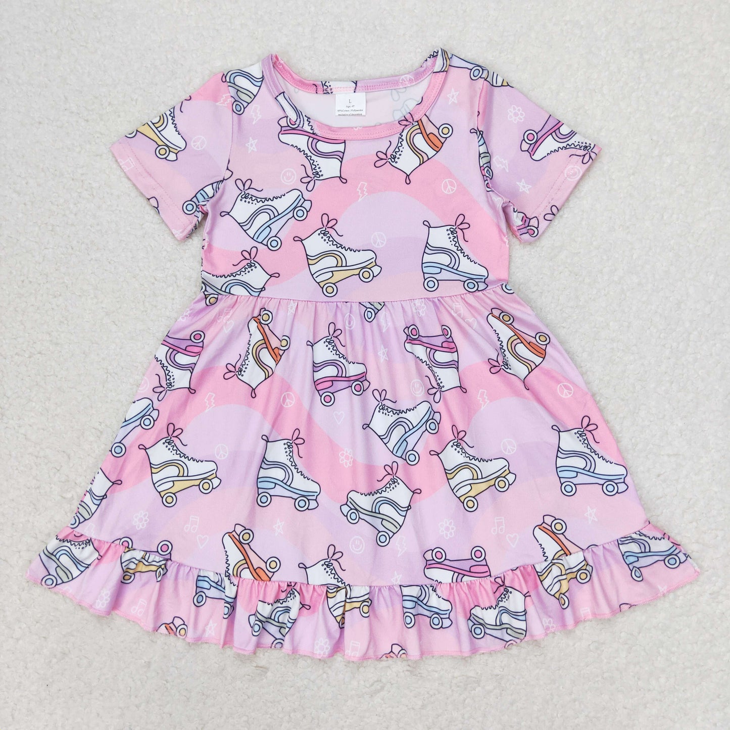 GSD1249 Short sleeves roller skates print kids girls dresses