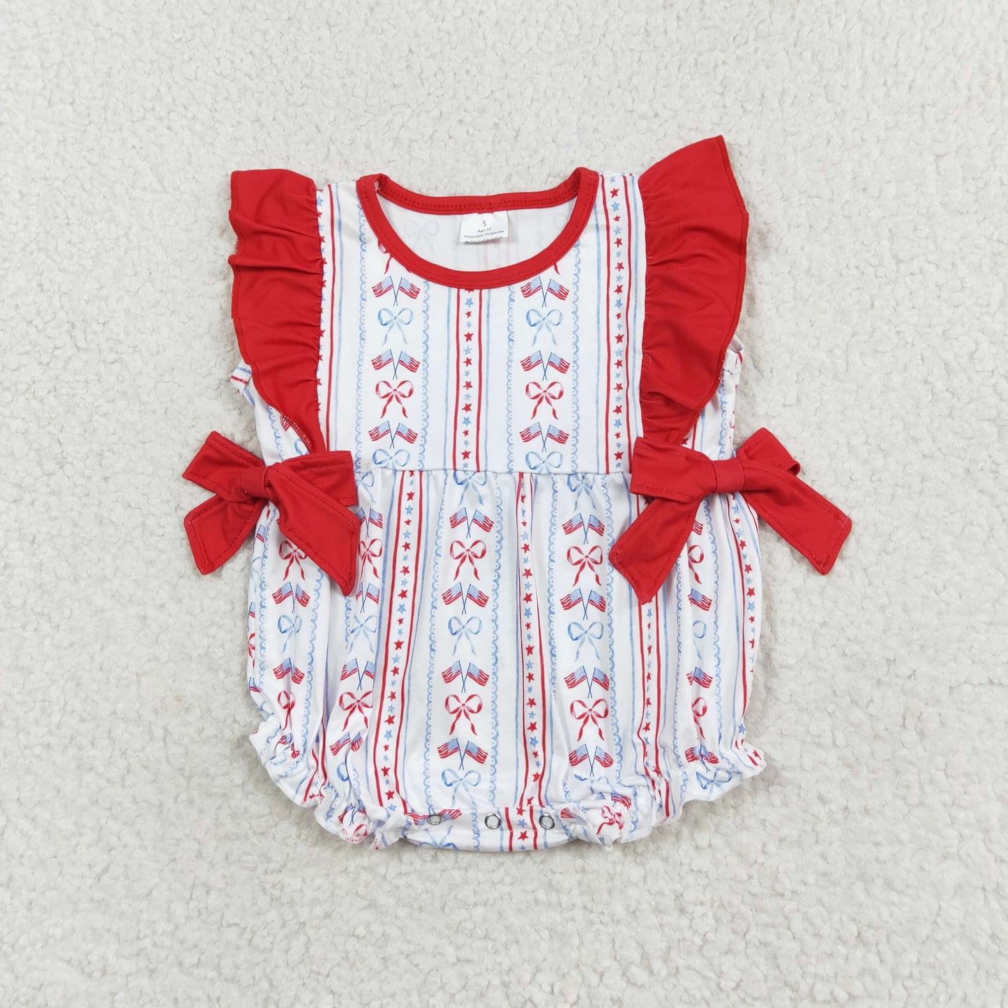 SR1717 Sleeveless flag bow baby girls 4th of july romper