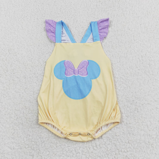 SR1560 Flutter sleeves yellow mouse bow baby girls romper