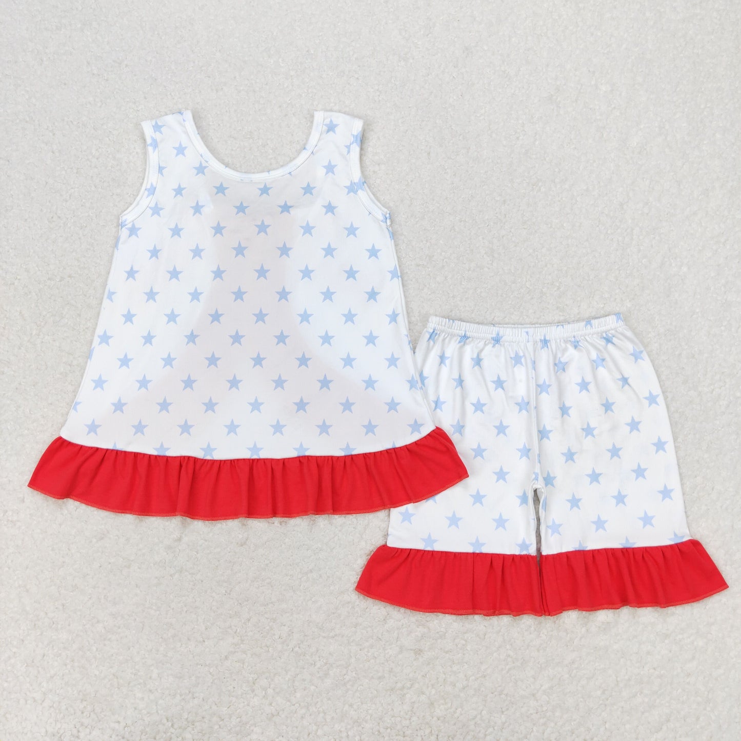 GSSO1217 Sleeveless stars ruffle top shorts girls 4th of july clothes