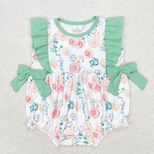 SR1421 Baby Girls Green Floral Bubble