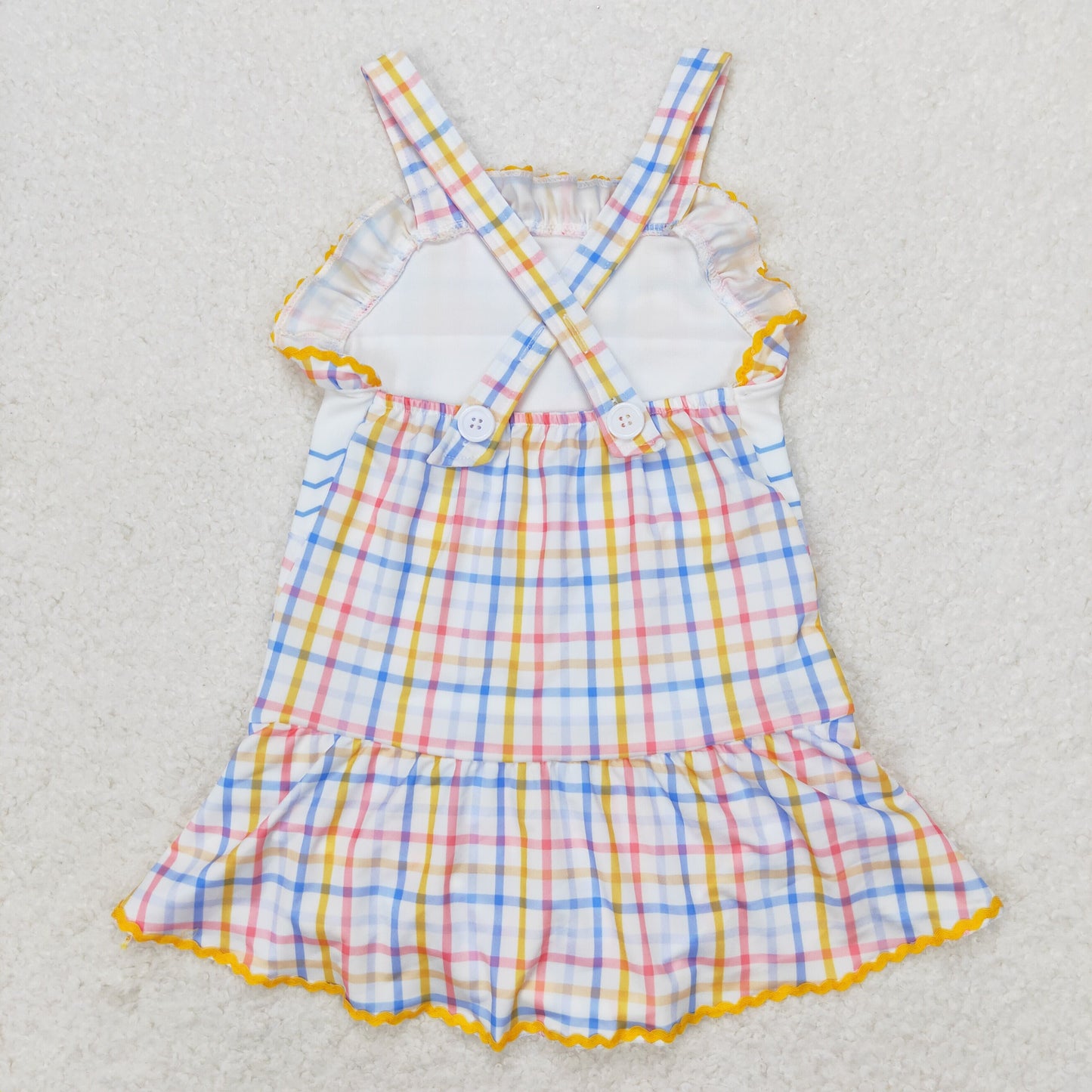 S0396 Blue yellow plaid whale baby girls summer swimsuit