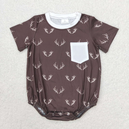 SR1614 Short sleeves deer pocket baby boys romper