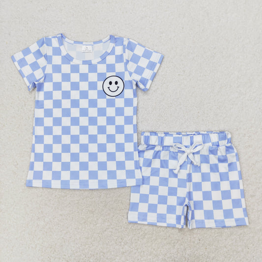 BSSO0974 Boys Blue checked Pajamas