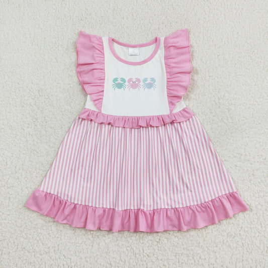 GSD1241 Flutter sleeves crab stripe ruffle baby girls dresses