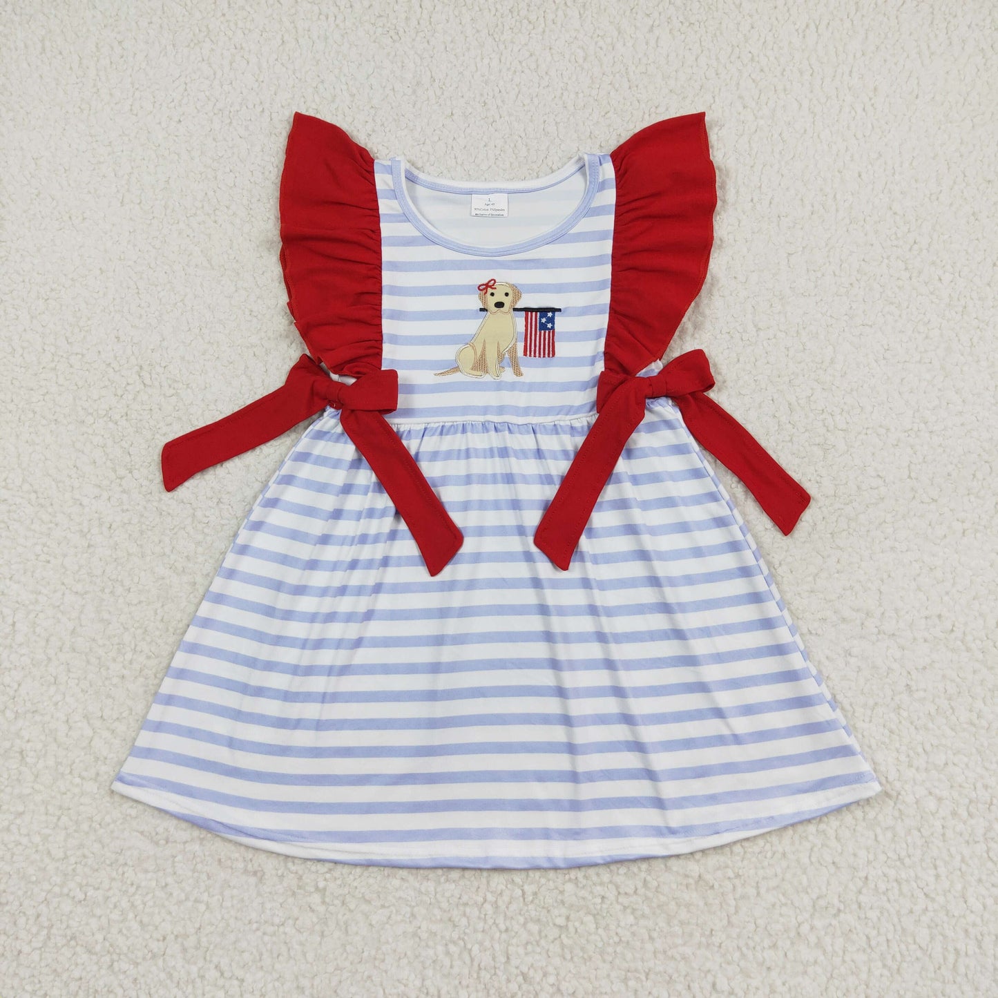 GSD0845 Girls Flag Dog Dress Embroidery