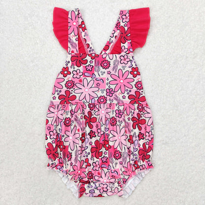 SR1423 Baby Girls Red Floral Bubble