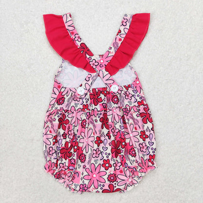 SR1423 Baby Girls Red Floral Bubble