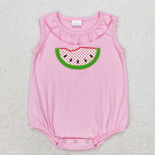 SR1649 Sleeveless watermelon baby girls summer romper embroidery