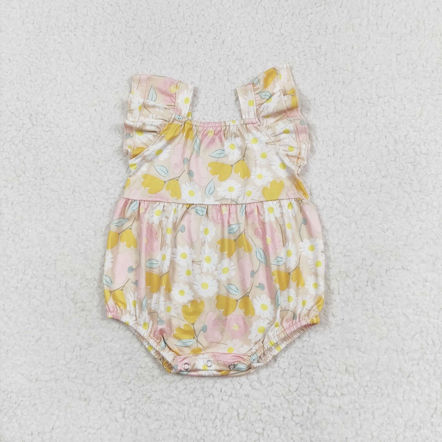 SR1673 Flutter sleeves yellow floral daisy baby girls summer romper