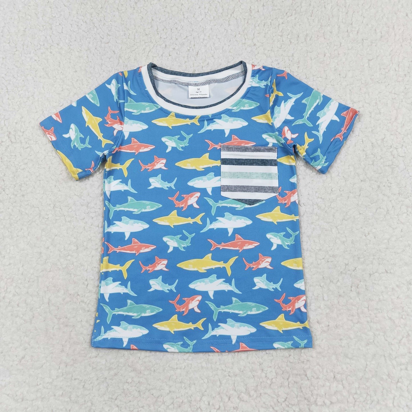 BT0667 Short sleeves stripe pocket fish kids boys shirt