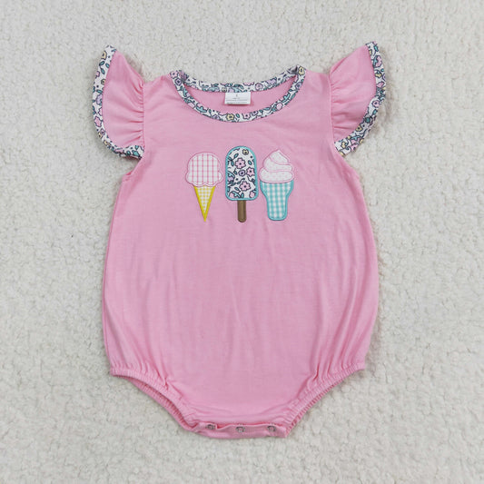 SR1598 Flutter sleeves ice cream baby girls summer romper Embroidery