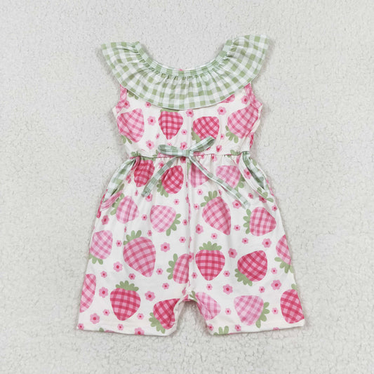 SR1565 Plaid ruffle strawberry kids girls jumpsuit