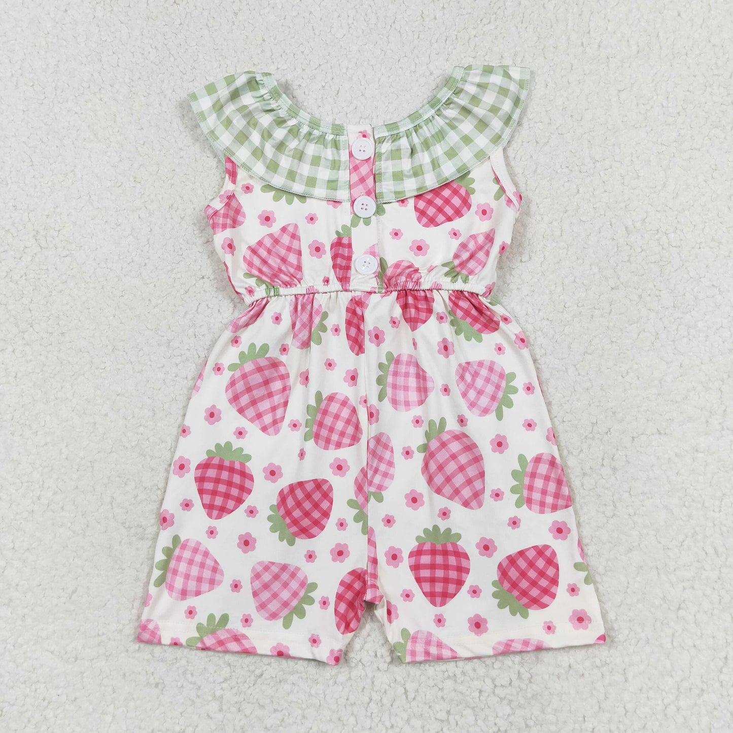 SR1565 Plaid ruffle strawberry kids girls jumpsuit