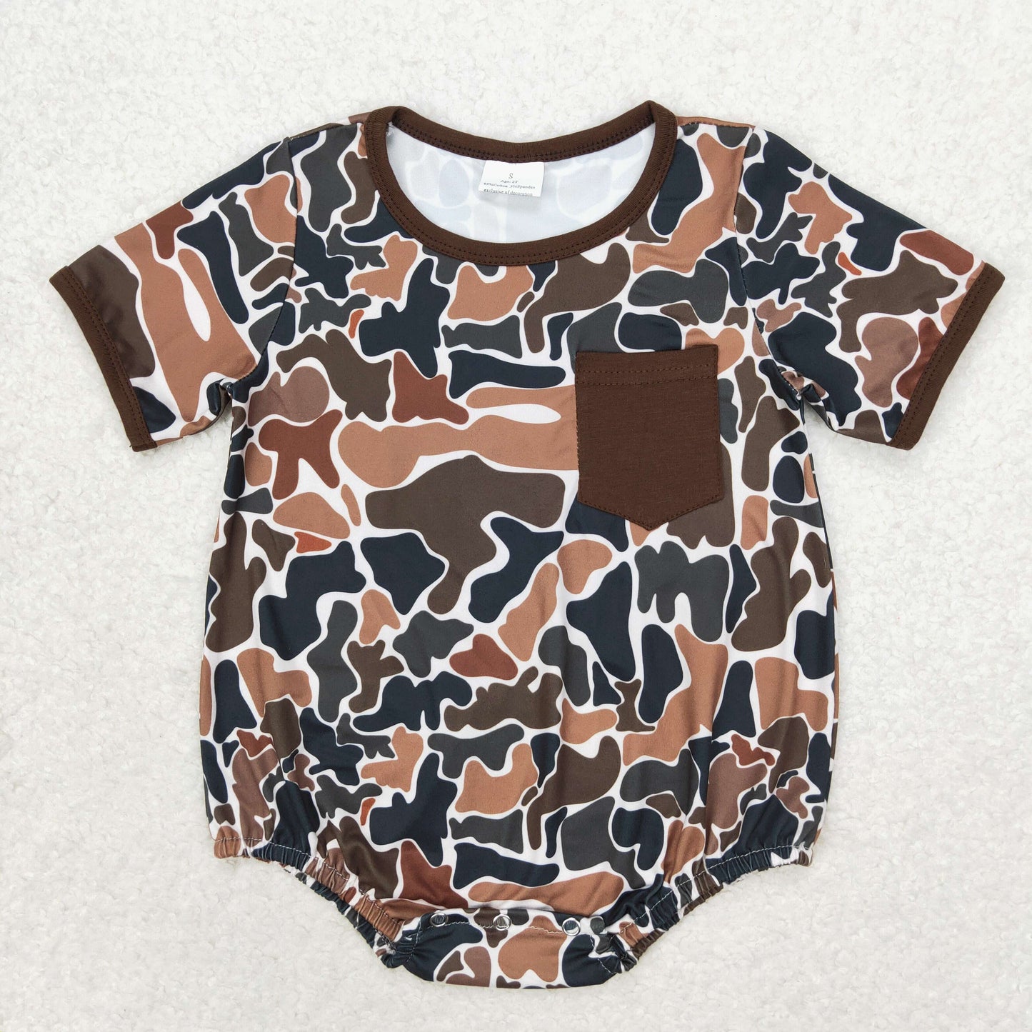 SR1580 Brown short sleeves pocket baby boy romper