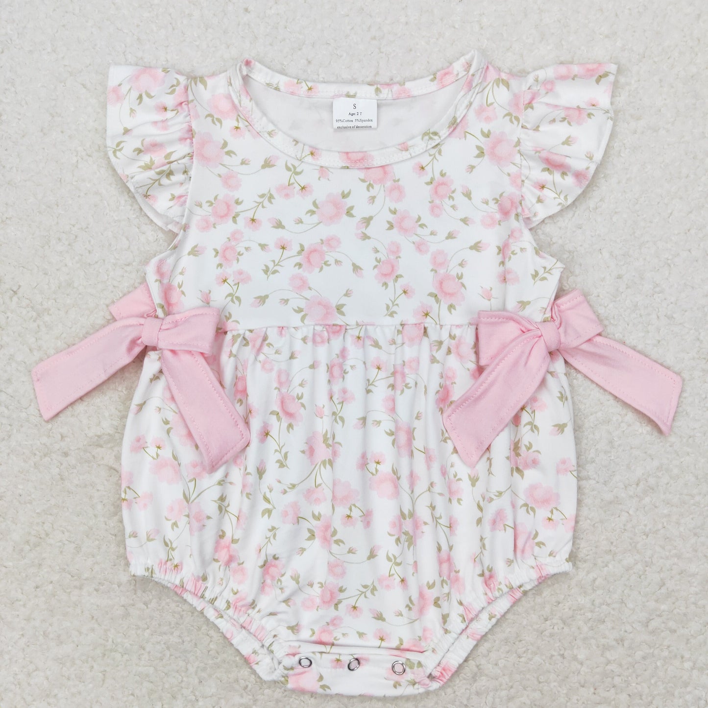 SR1765 Flutter sleeves floral bow baby girls romper